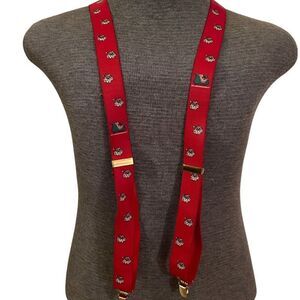 Vintage Santa Christmas Suspenders Red Gold Hardware Clip Attachment